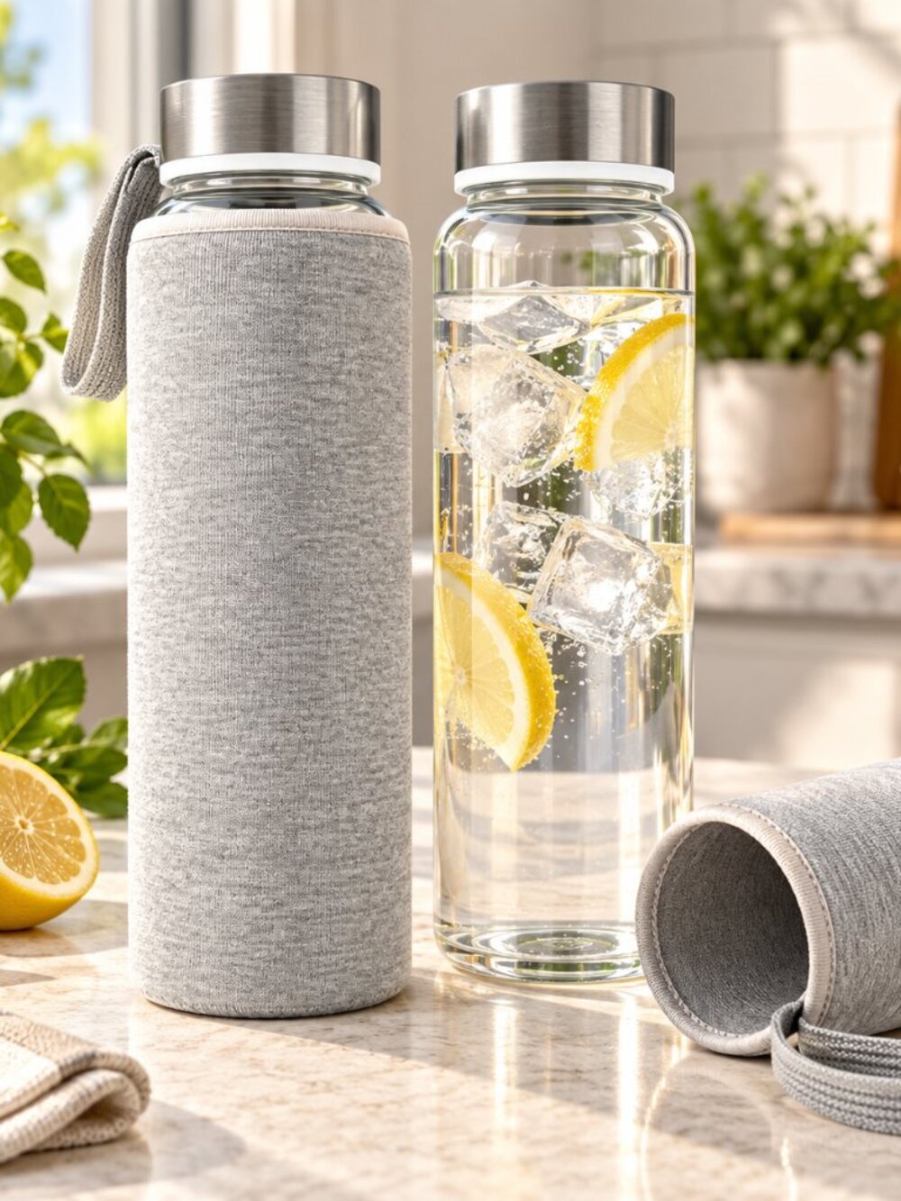 32 oz Glass Water Bottle Leak-Proof - 2 Pack